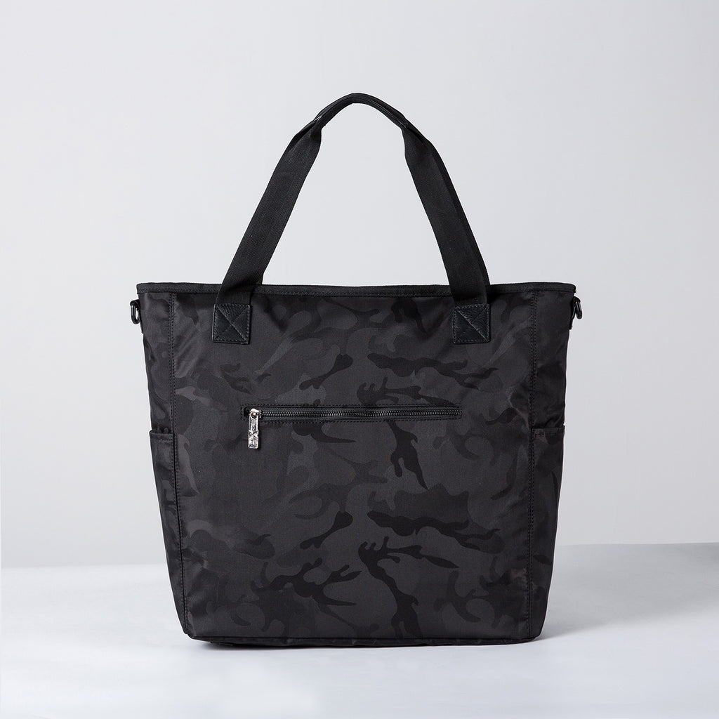 Black camo top tote bag