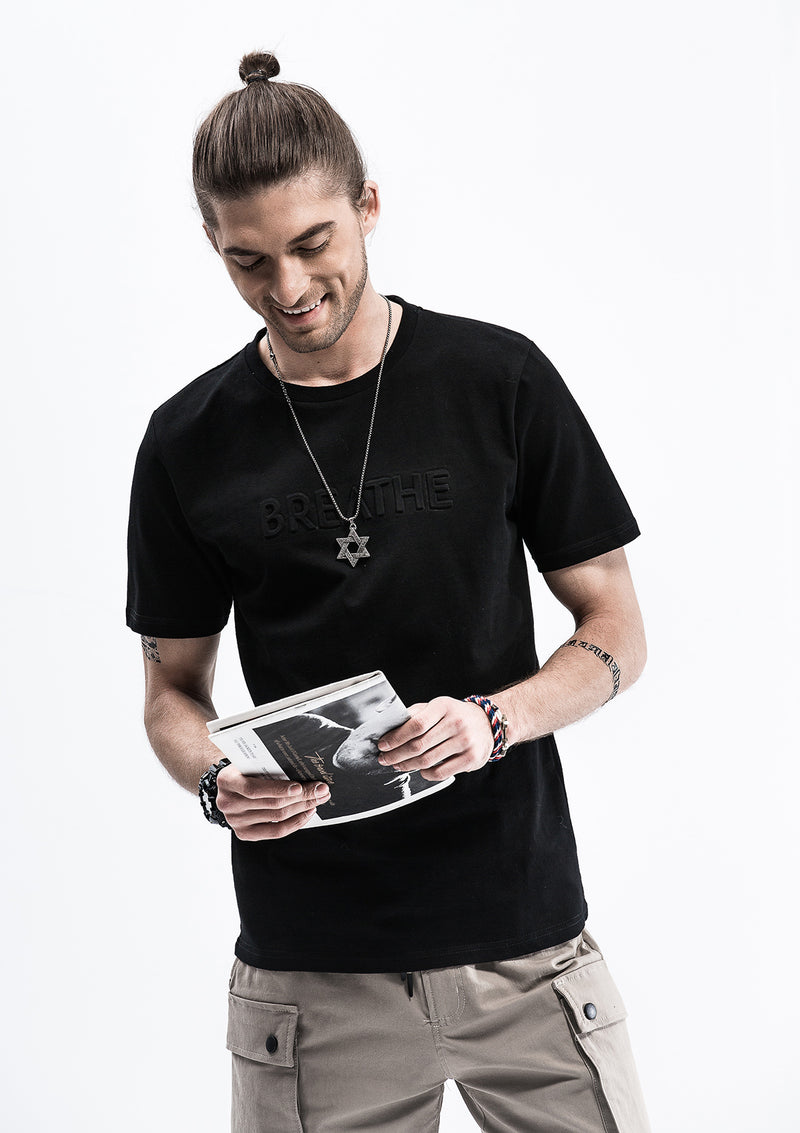 BREATHE Embossed Print T-Shirt - Black