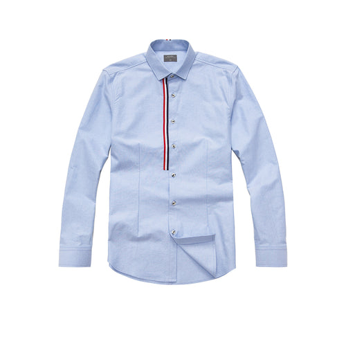 Grosgrain Trimmed Long Sleeve Shirt - Blue