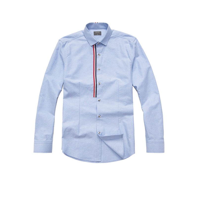 Grosgrain Trimmed Long Sleeve Shirt - Blue