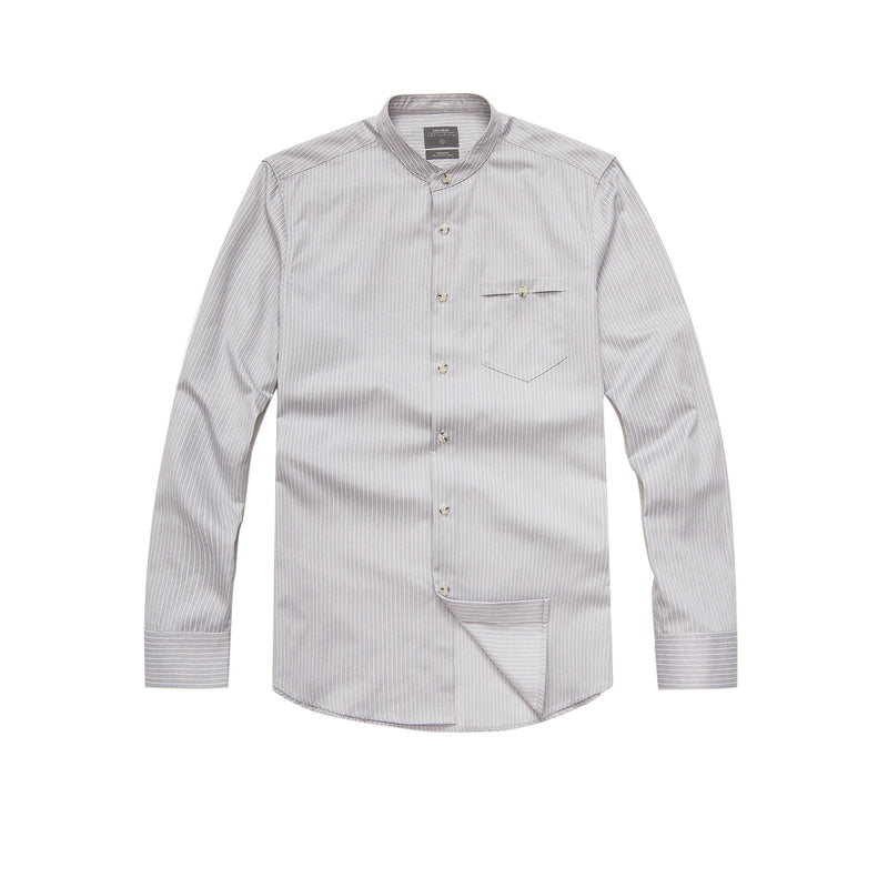 Mandarin Collar Striped Shirt - Grey