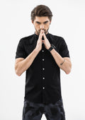 Explorer Mandarin Collar Short Sleeve Shirt - Black