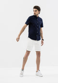 Explorer Mandarin Collar Short Sleeve Shirt - Blue