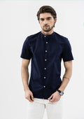 Explorer Mandarin Collar Short Sleeve Shirt - Blue