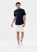 Explorer Mandarin Collar Short Sleeve Shirt - Blue