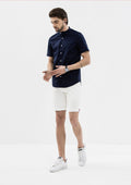 Explorer Mandarin Collar Short Sleeve Shirt - Blue