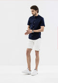 Explorer Mandarin Collar Short Sleeve Shirt - Blue