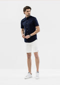 Explorer Mandarin Collar Short Sleeve Shirt - Blue