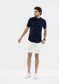 Explorer Mandarin Collar Short Sleeve Shirt - Blue