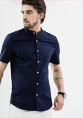 Explorer Mandarin Collar Short Sleeve Shirt - Blue