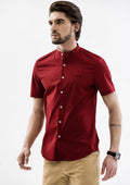 Explorer Mandarin Collar Short Sleeve Shirt - Red