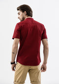Explorer Mandarin Collar Short Sleeve Shirt - Red