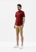 Explorer Mandarin Collar Short Sleeve Shirt - Red