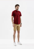 Explorer Mandarin Collar Short Sleeve Shirt - Red