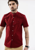 Explorer Mandarin Collar Short Sleeve Shirt - Red