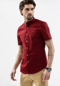 Explorer Mandarin Collar Short Sleeve Shirt - Red