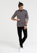 Smart Floral Printed Long Sleeve Shirt - Black