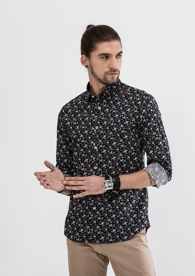 Garden Floral Long Sleeve Shirt - Black