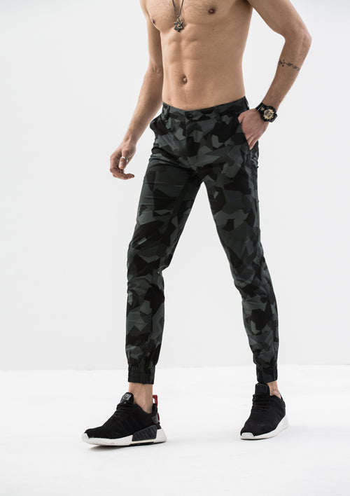 Geometric Camo Jogger Pants - Green