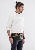 Green Camou Hem Long Sleeve Shirt - White