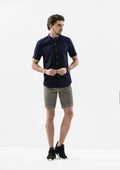 Grosgrain Band Collar Short Sleeve Shirt - Blue