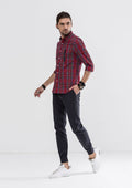 Side Zipper Checked Long Sleeve Shirt - Red