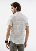 Windowpane Band Collar Short Sleeve Shirt - White